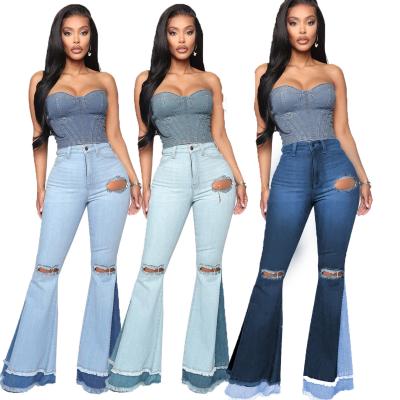 China Autumn Hot Selling viable 2021 new rocket jeans ladies ripped high waist color jeans for sale