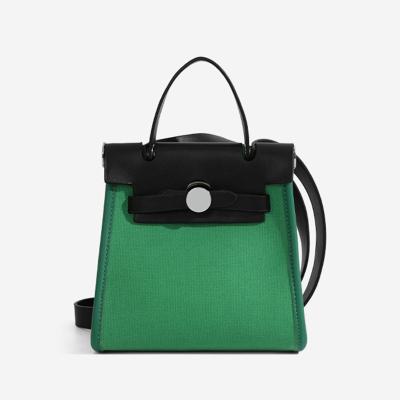 China Fashion Women's Square Contrast Color Handbag Lock Shoulder Bag Small Green Bag for sale