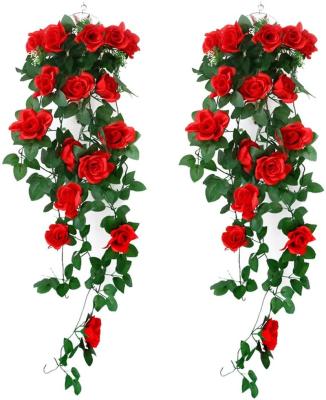 China Environmental friendly artificial silk Rose Flowers Hanging Garland Rattan Ivy Vine in wedding party garden wall factory direct sales for sale