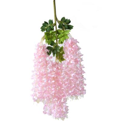 China Eco-friendly Hanging Silk Dried Artificial Flower Garland Simulated Wisteria Flowers Hanging Vine Purple Wisteria for sale