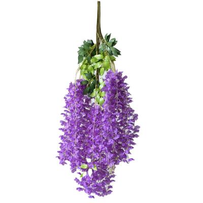 China Hot Sale Eco-friendly Artificial Wisteria Garland Hanging Flower Vine Ratta Hanging Wedding Wisteria Orchid Flower for sale