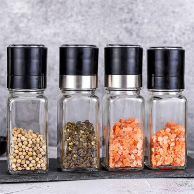 China Modern Square 120ml Glass Bottle With Stainless Steel Grinder Function Kitchen Using Cheap Price for sale