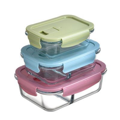 China Eco Friendly Rectangle Glass Lunch Box Stored Heat Resistant Glass Food Container Fit And Cool Divided Glass Containers for sale