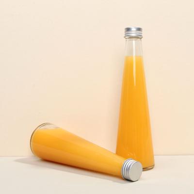 China Fancy Glass Juice Bottle Long Neck Glass Bottle 300ml Shape Candle Beverage Bottle With Screw Top for sale