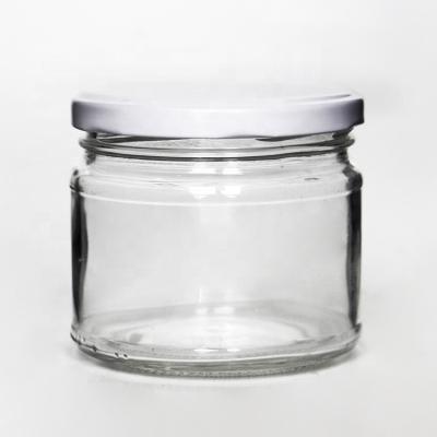 China 10oz 300ml Food Coconut Oil Packing Container Round Short Food Storage Glass Jar With Lid For Nuts for sale