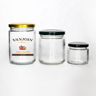 China Straight Food Cylinder Glass Jar With Screw Metal Lid Hot Fill Round Food Grade Glass Jar for sale