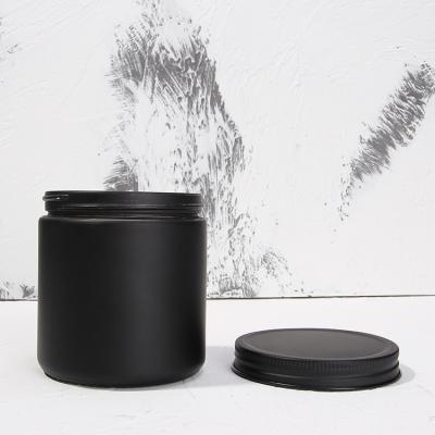 China Glass Jar 8oz 16oz Matt Black Round Glass Herb Jar Butter Glass Storage Body Jar With Black Cap for sale