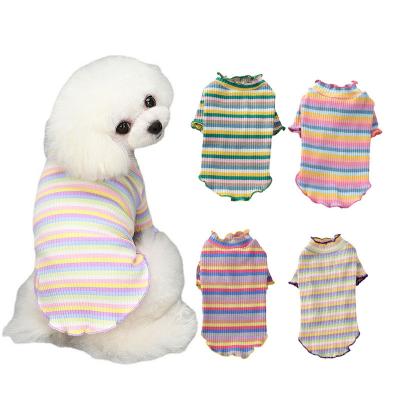 China Stocked New Fashion Wholesale Spring Summer Style Striped Puppy Cat Dog Vest Rainbow Dog Shirt Comfortable Pet Clothes for sale