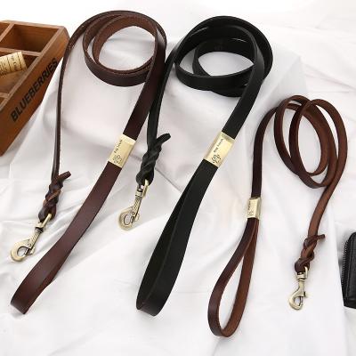 China Stocked Braided Leash For Dog With Cowhide Durable Strap Leather Dog Walking Training Leash With Stainless Steel Hardware for sale