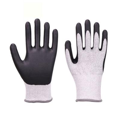 China Anti-Chemical Protective Safety Work Gloves Gray HPPE Knitted Fiber With Black Nitrile Cut Resistant Gloves for sale