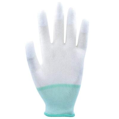 China Factory Wholesale Quality Anti-Static Guaranteed PU White Fingertip Coated Anti-Slip General Purpose Work Gloves for sale