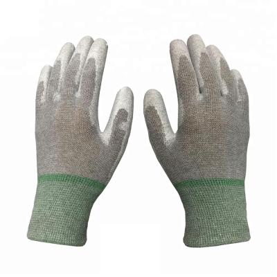 China Wholesale Anti-Static 13 Gauge White PU Palm Coating ESD Carbon Fiber Anti Static Gloves For Safety Work for sale