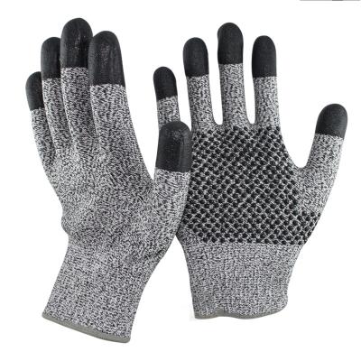 China Wholesale Anti-Slip General Purpose Work Cut Resistant And Anti-Slip Nitrile Dots Nitrile Fingertip Dipped HPPE Gloves for sale