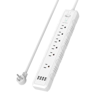 China Electronic Products USB Power Strip Surge Protector With 6 AC Outlets And Charging USB C Ports Long Extension Cord for sale