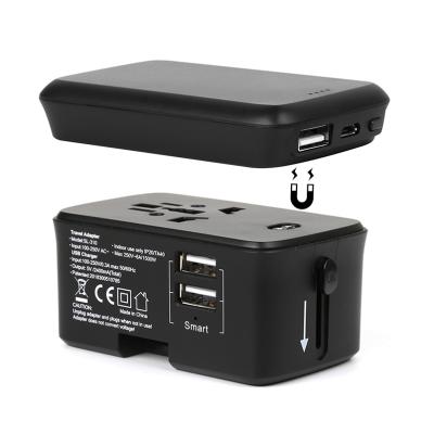 China 2019 Convenient Consumer Electronics Mobile Phone Accessories 2 Usb Ports Universal Travel Adapter With Power Bank Charge for sale