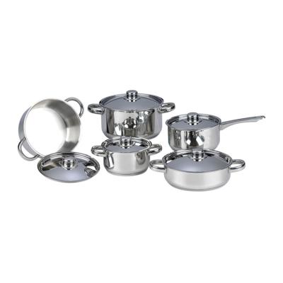 China Sustainable Hollow Handle 10 Piece Cooking Pot Set Induction Stainless Steel Cookware Sets for sale