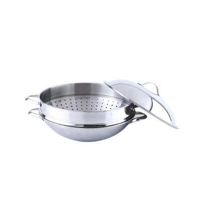 China Sustainable New Function Double Layer Stainless Steel Chinese Wok With Steamer for sale