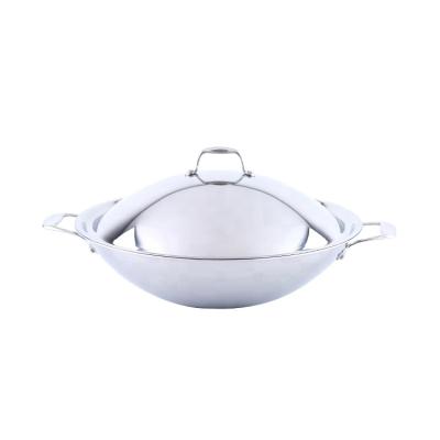 China Sustainable New Type Durable Stainless Steel Triple Cookware Traditional Wok for sale