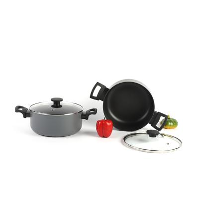 China Sustainable Double Handle Aluminum Kitchen Cookware Casserole With Unique Glass Lid for sale