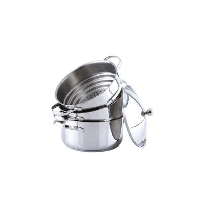 China Sustainable Multifunctional Cookware Stainless Steel Three Layers Steamer Pot for sale