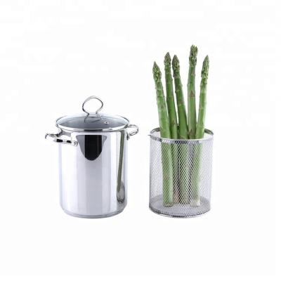 China Sustainable Inner Stainless Steel Basket Asparagus Pot With Glass Lid for sale