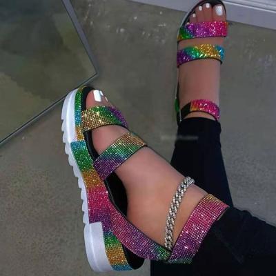 China New Sandalias de casuales PU de Para de mujer ladies rhinestone buckle ladies flat sandals colorful sandals women for sale