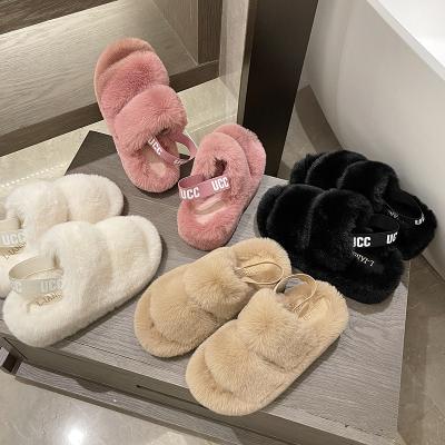 China Fashion Trend Women's Slide Sandals Soft Furry Flat Comfortable Faux Shearling Fur Indoor Outdoor Slipper for sale