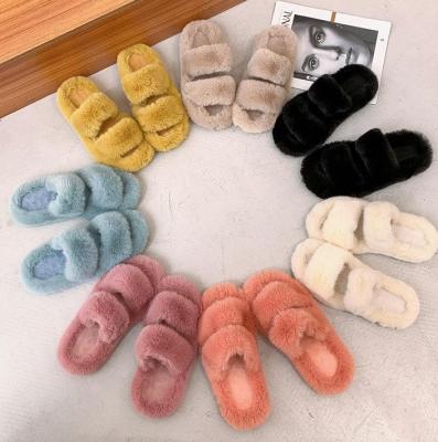 China High Quality Fuzzy Indoor Plush Faux Fur Home Fashion Trend Winter Indoor Fluffy Fur Slippers Slippers for sale