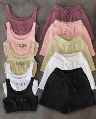 China 2021 Breathable Top Short Tank Panty Set Clothing Women Jogging Two Piece Sets Summer Custom Logo 2 Piece Set for sale