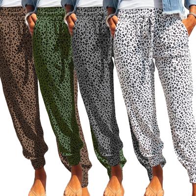 China 2021 Fashion Casual Pants Womens Clothing Leopard Printed Lace Waterproof Pants Women Trousers for sale