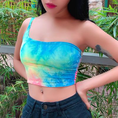 China Funw QUICK DRY 2021 New Wholesale Crop Link Dye One Shoulder Tank Top Women for sale