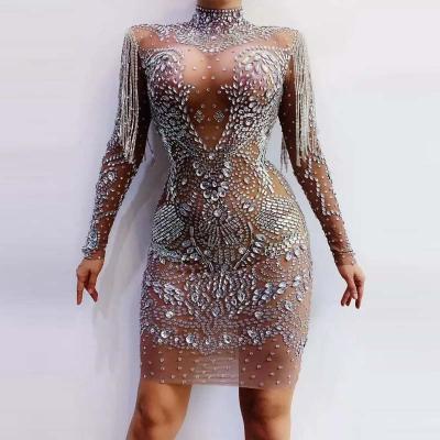 China 2021 summer new arrival anti-static mini dress nightclub sexy crystal party dress for sale