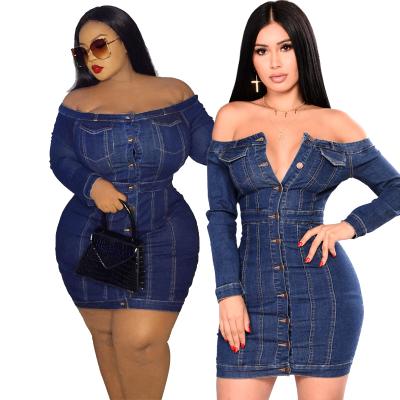 China Hot Sale 5xl Washable Off Shoulder Jeans Funway Wrap Water Tight Sexy Denim Plus Size Dress Women Clothing for sale