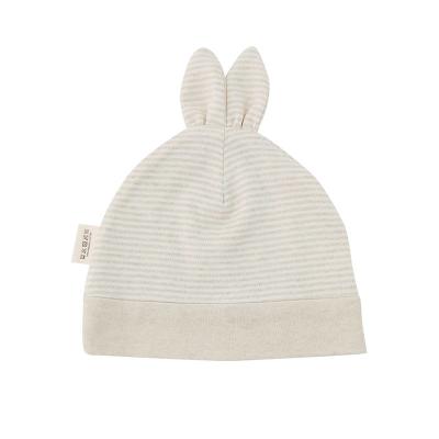 China Plain Color Knitted Baby Hat 10% Cotton Striped Organic Baby Knotted Hat For Newborn Babies for sale