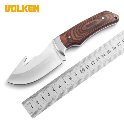 China Universal outdoor camping tool universal fixed blade knife, color wood handle with rope cutter function, stainless hardness high chopping for sale