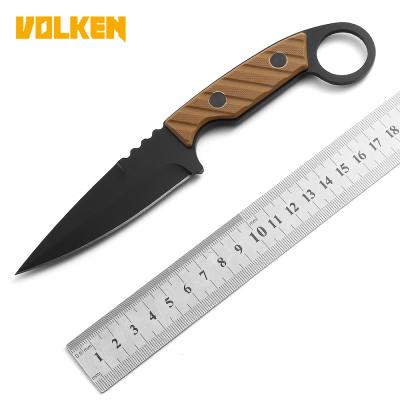 China Crafts Fun All Black Straight Handle High Quality Non-slip G10 Main Stainless Steel Blade Chain Hunting Knife for sale