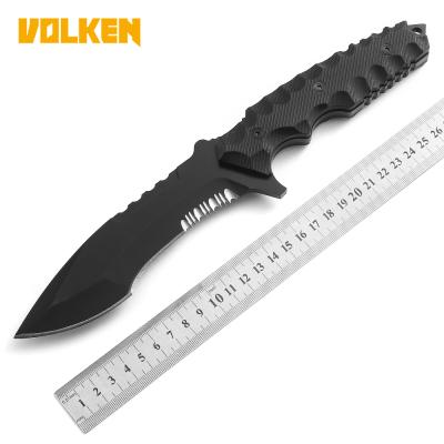 China New camping short outdoor fixed blade knife runtime black serrated blade with handle key chain non-slip tactical knife for sale