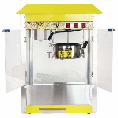 China Commercial Factory Guangzhou Factory Popcorn Machine Price 8Oz Snacks Popcorn Making Machine With Trolley Popcorn Maker With Roof Yellow Color for sale