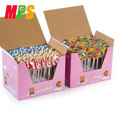 China 12g Natural Fruit Flavor Round Shaped Swirl Hard Candy Lollipop With Box Packing for sale