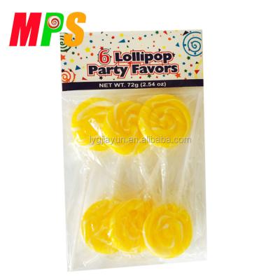 China Natural Burst Yellow Lemon Flavor Swirl Hard Candy Lollipops for sale