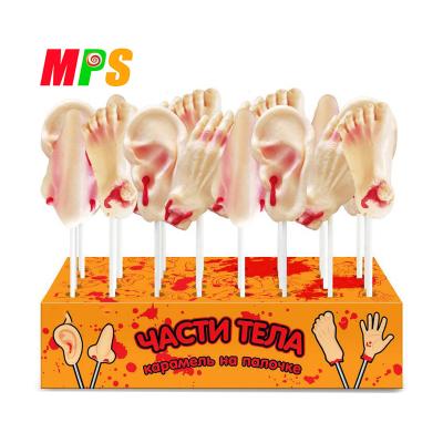 중국 Natural HALAL MEAT Certificated Halloween Candy Candy Body Parts Finger \ Custom Feet \ Skeleton Hard Candy Lollipops Factory Ear Shape \ Nose 판매용