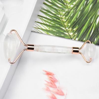 China Custom White Crystal Clear Quartz Jade Logo Face Lift Label Massage Roller for sale