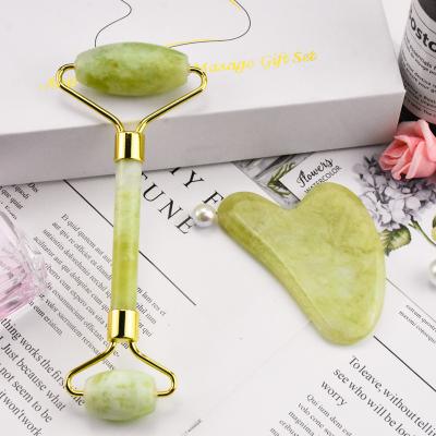 China Wholesale Custom Face Lift Xiuyan Green Jade Roller For Face Logo Masajeador Rodillo Facial Jade Massage Roller Gua Sha Stone Tool Kit for sale