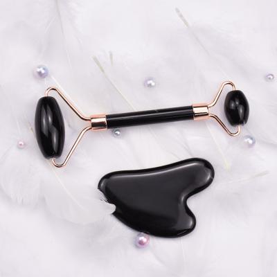 China Whitening Obsidian Jade Roller Set Wholesale Natural Jade Roller Face Massager Tool Kit for sale