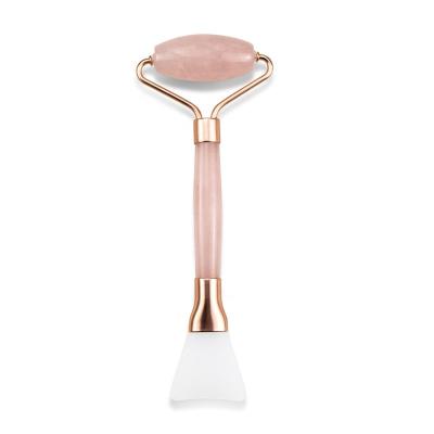 China Single Head Hand Held Rose Quartz Jade Roller with Silicone Brush for sale