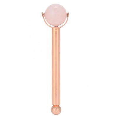 China Metal Hand Held Single Key Handle Rose Quartz Lollipop Ball Roller Natural Pink Quartz Jade Roller for sale