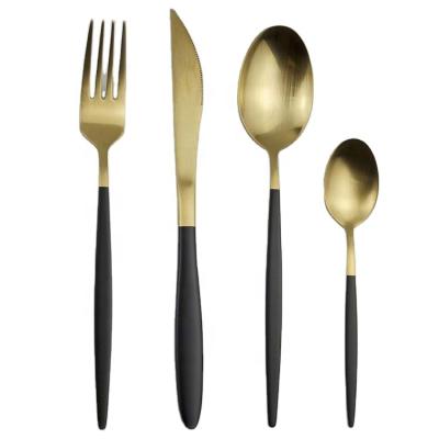 China Viable Style Wedding Utensils Factory 304 China Decoration Matte Black Handle Golden Flatware Colorful Cutlery for sale