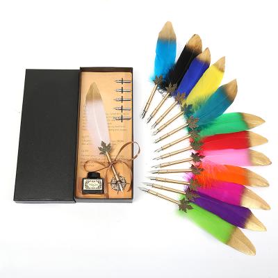 China Gold Creative Feather Pen Spray Vintage Feather Quill Pen Christmas Set Custom Box for sale