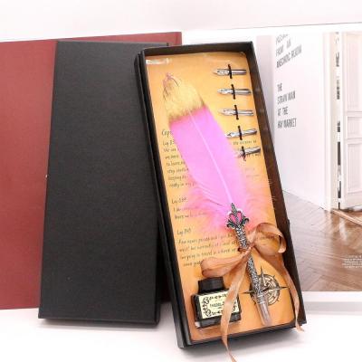 China Custom Creative Fountain Pen New Vintage Metal Refill Ink Jet Gold Nib Pen Bracket Rose Fountain Pen for sale