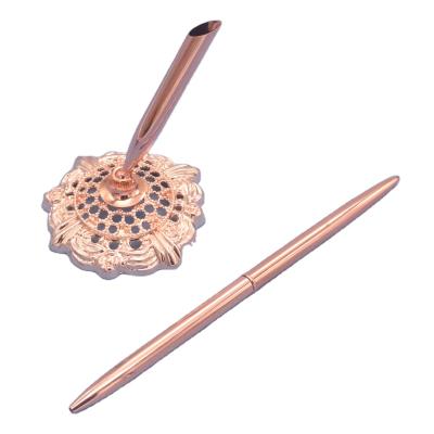 China Writing Placement Retro Metal Refill Rose Gold Table Top With Ballpoint Pen Holder for sale